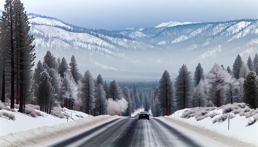driving in snow to Squaw Valley